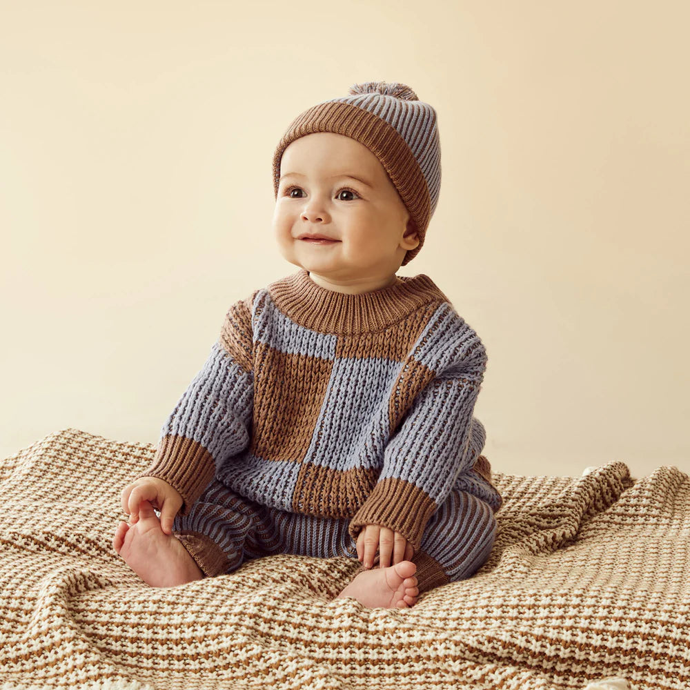 Wilson + Frenchy | Coco Blue Speckle Knitted Check Jumper