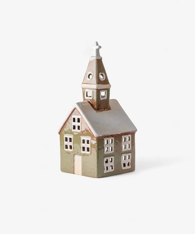 Alsace Tealight Church - Olive Green
