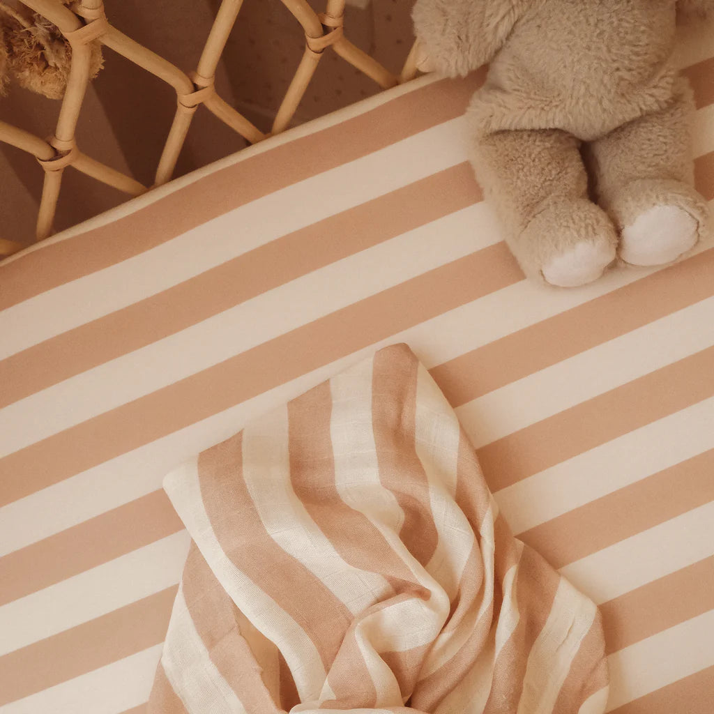 Fox & Fallow | Coffee Stripe Organic Muslin Wrap / Swaddle