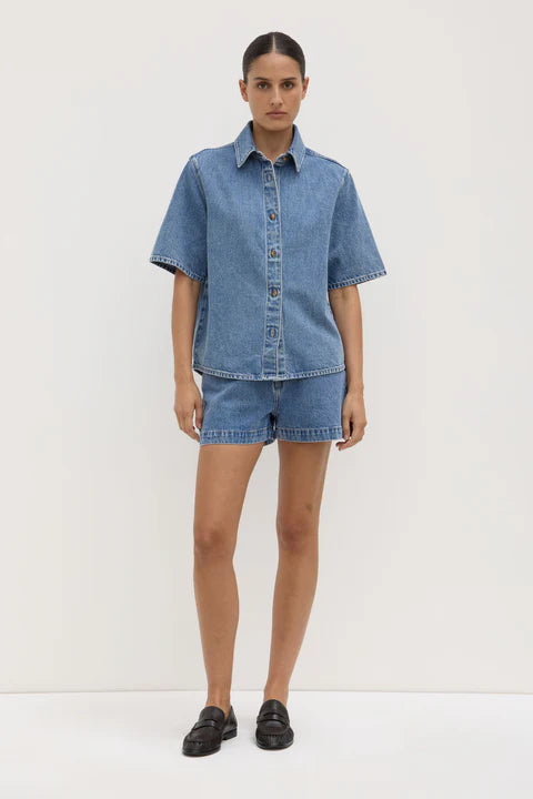 Assembly Label | Boxy Denim Short Sleeve Shirt - Dark Stone