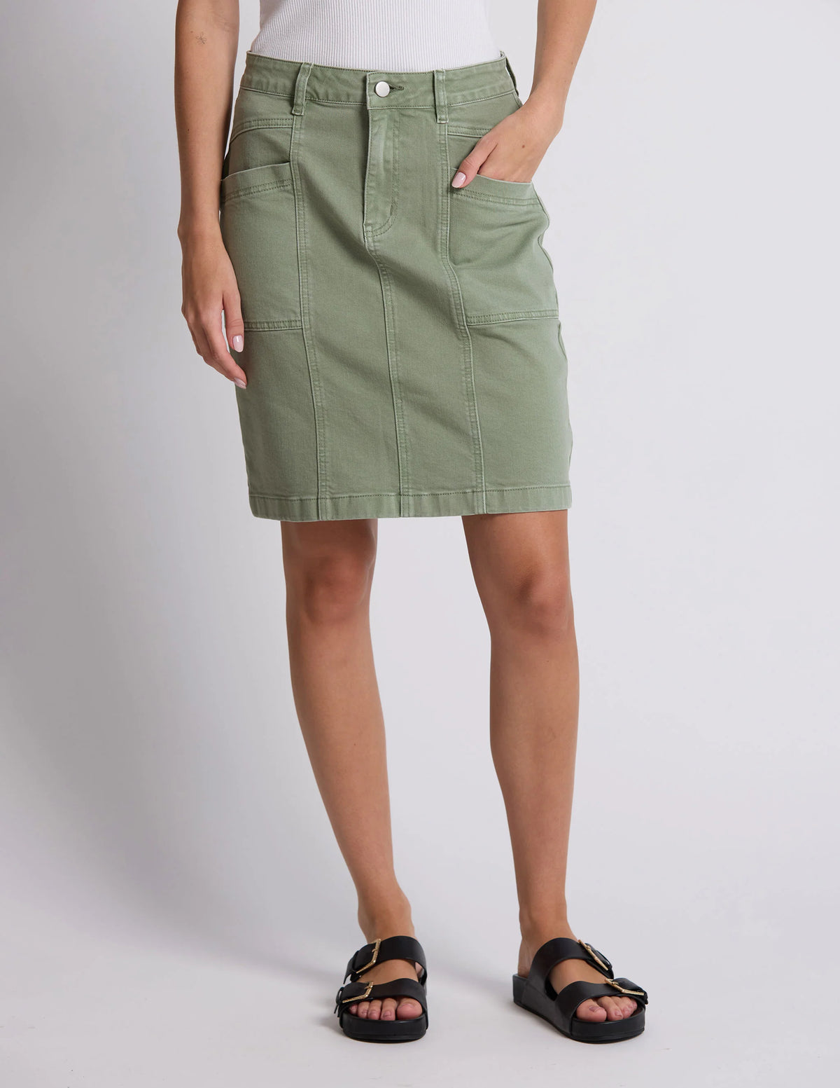 Stella + Gemma | Strike Skirt - Khaki Denim