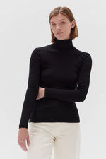Assembly Label | Rib Roll Neck Long Sleeve Tee- Black