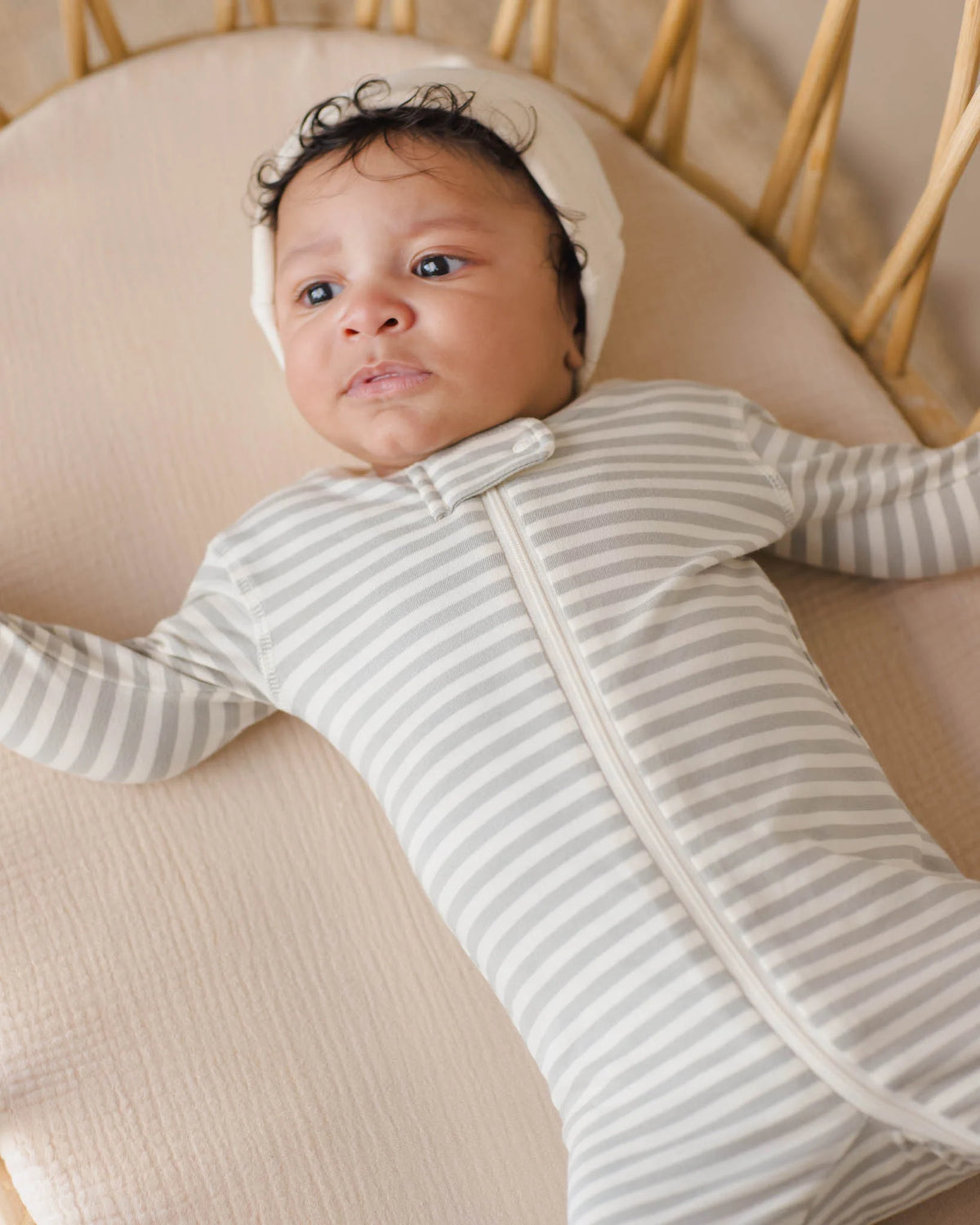 Quincy Mae | Zip Long Sleeve Sleeper Footie - Sage Stripe