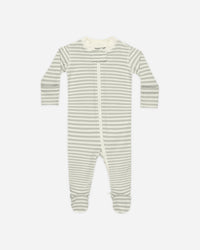 Quincy Mae | Zip Long Sleeve Sleeper Footie - Sage Stripe