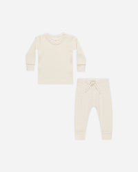 Quincy Mae | Waffle Top + Pant Set - Natural