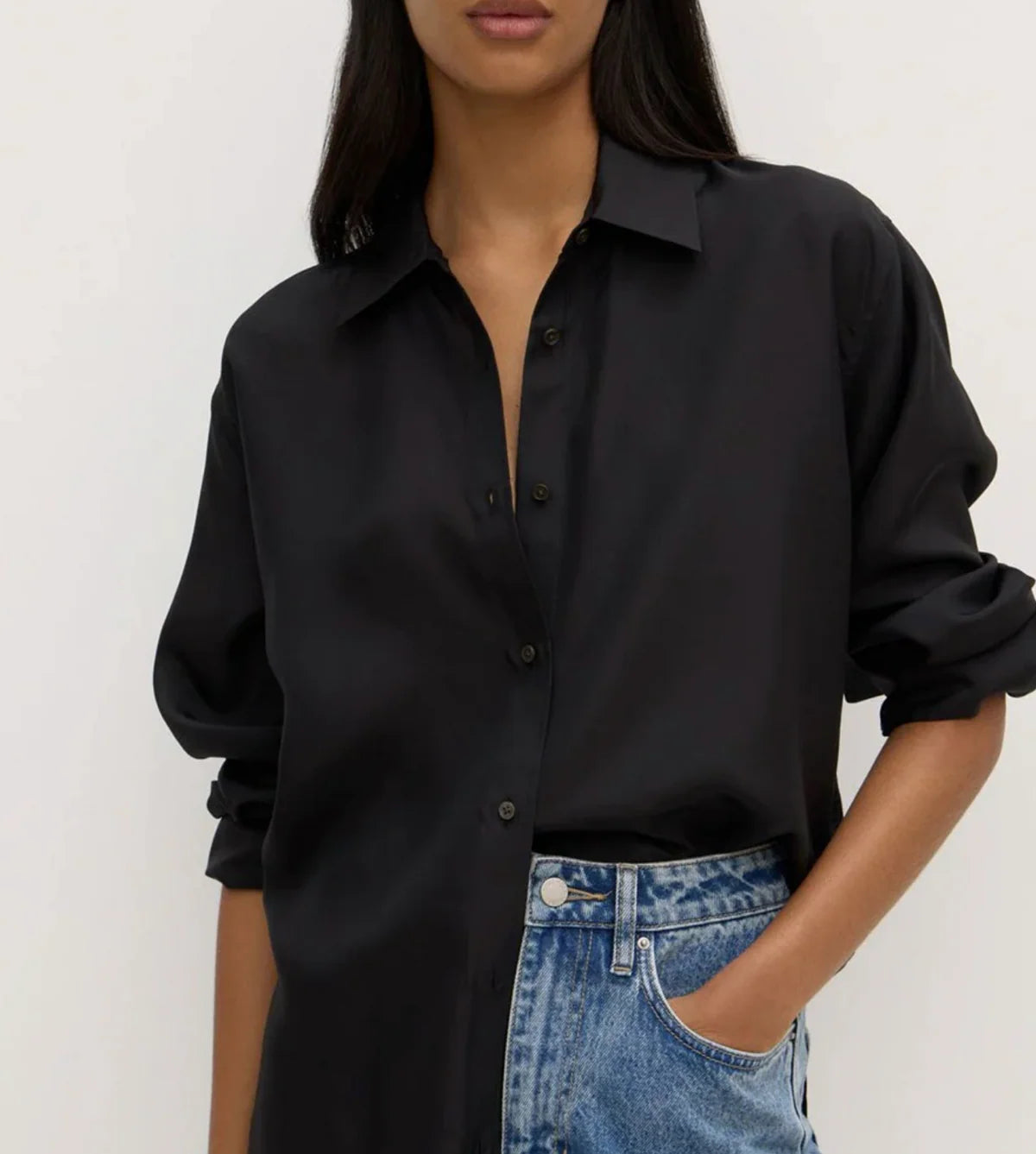 Assembly Label | Spencer Silk Long Sleeve Shirt - Black