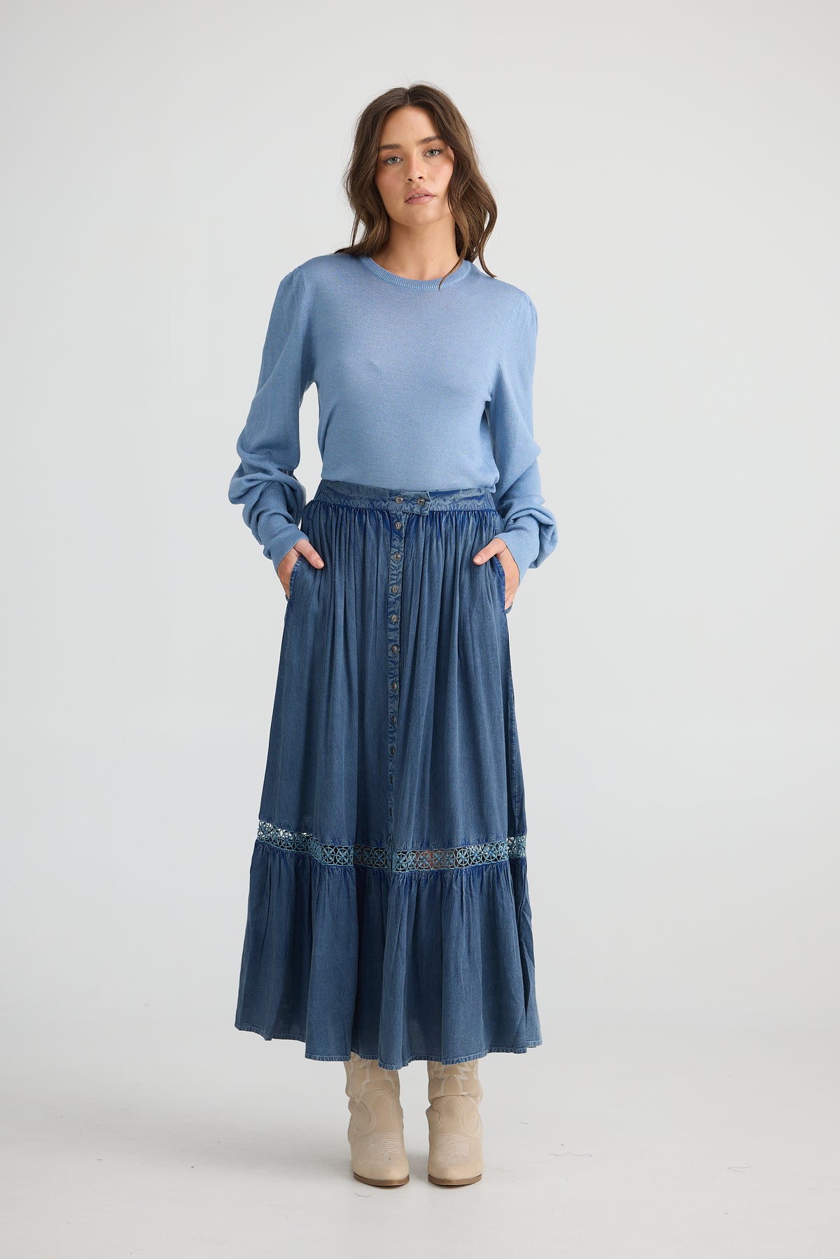 Talisman | Ashleigh Skirt - Washed Denim