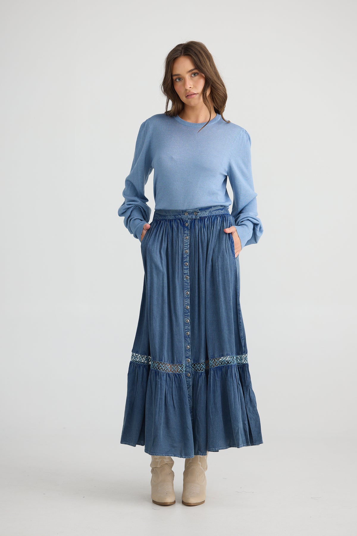 Talisman | Ashleigh Skirt - Washed Denim
