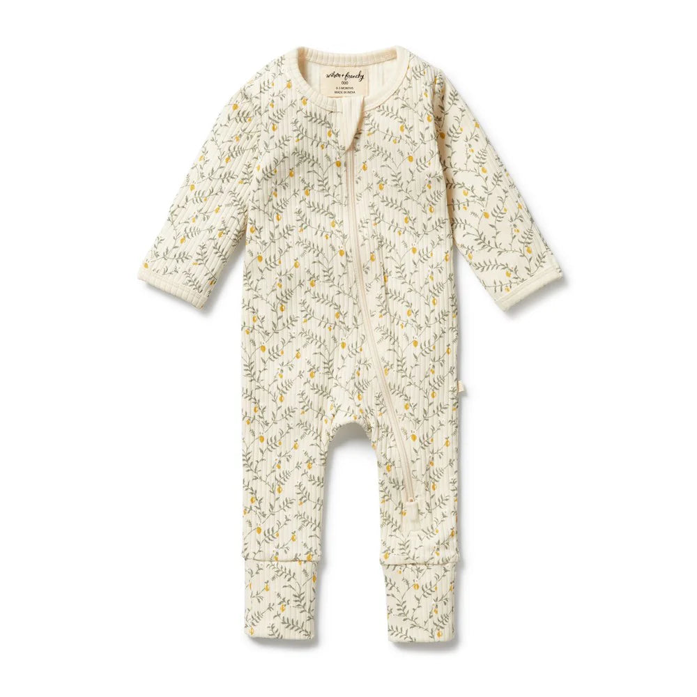 Wilson + Frenchy | Lemon Leaf Organic Zipsuit With Feet