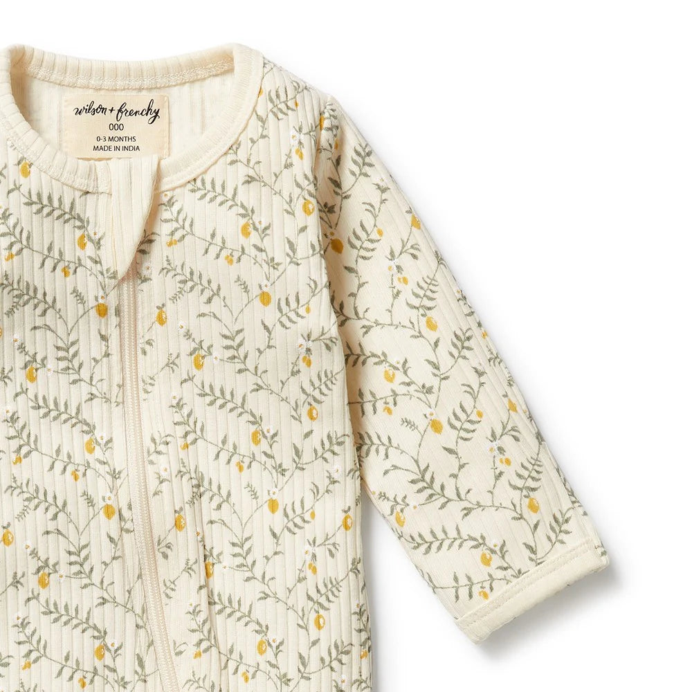 Wilson + Frenchy | Lemon Leaf Organic Zipsuit With Feet