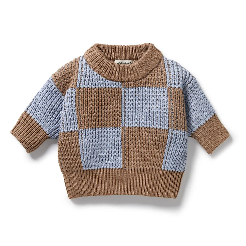 Wilson + Frenchy | Coco Blue Speckle Knitted Check Jumper