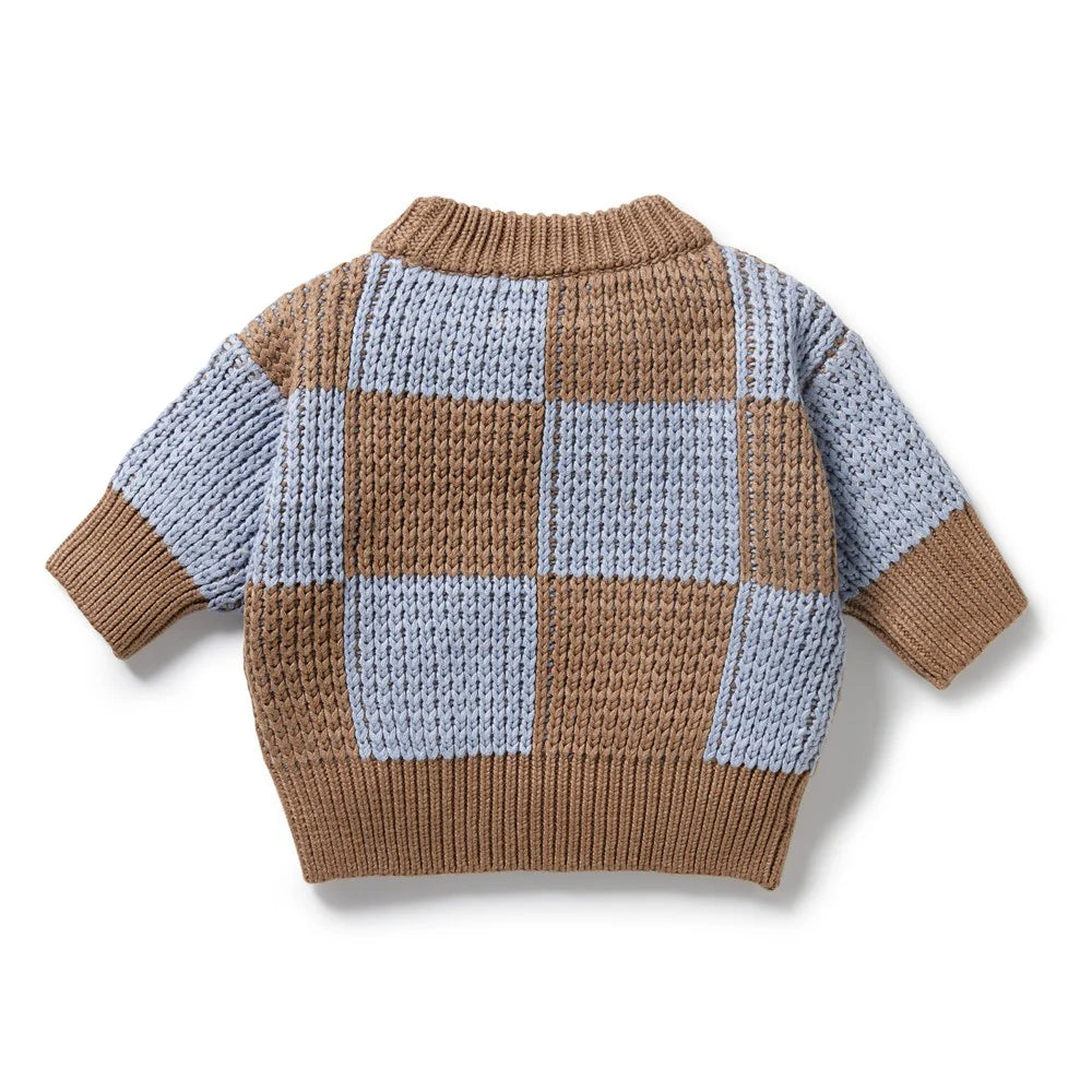 Wilson + Frenchy | Coco Blue Speckle Knitted Check Jumper