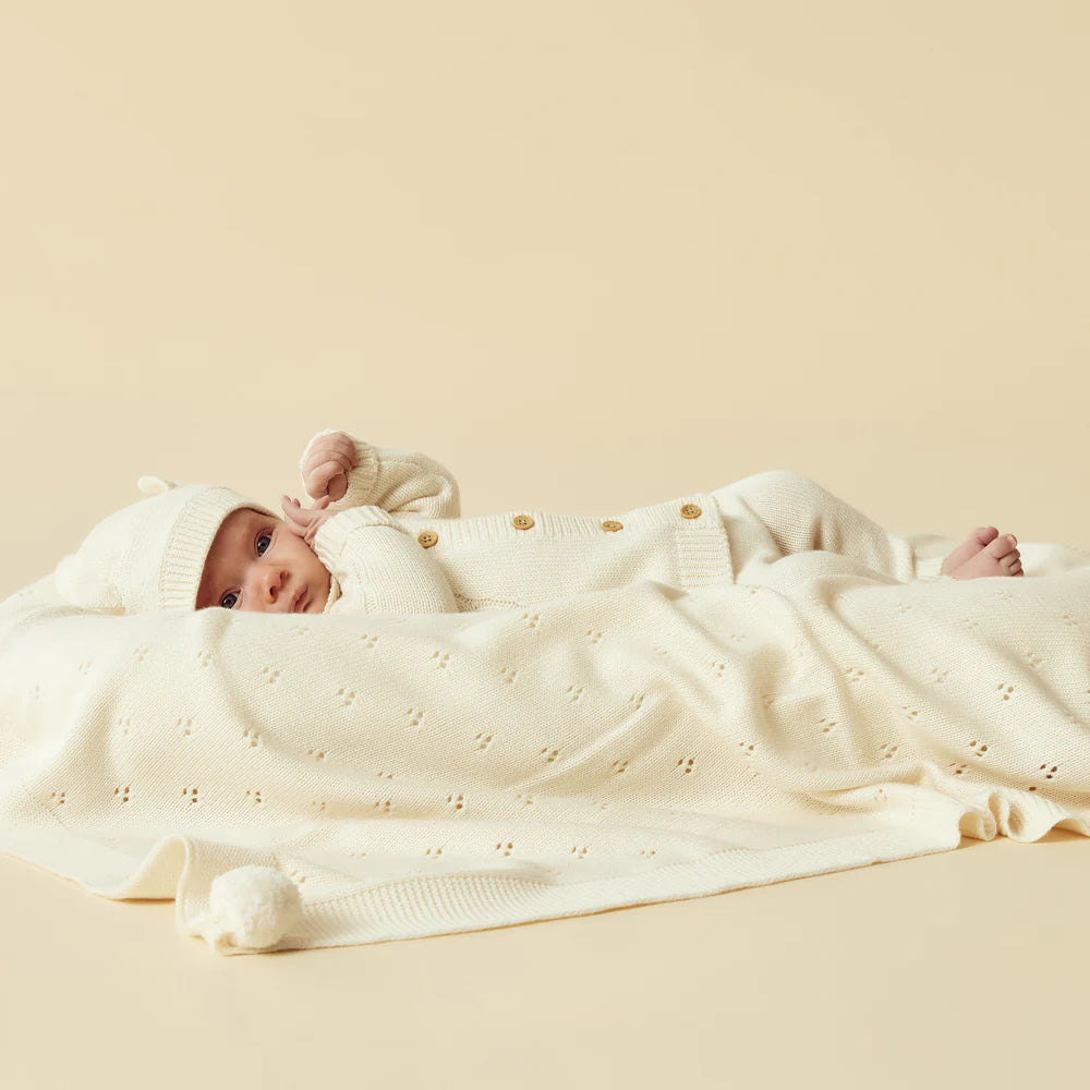 Wilson + Frenchy | Ecru Knitted Pointelle Blanket