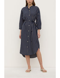 Assembly Label | Colleen Stripe Midi Dress - Navy/Tan