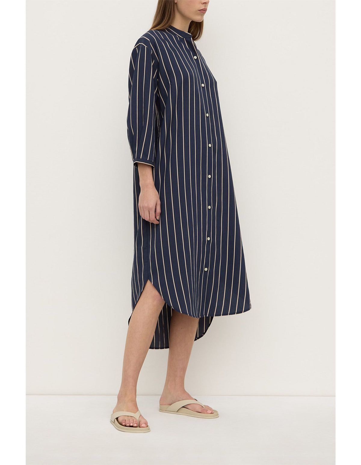 Assembly Label | Colleen Stripe Midi Dress - Navy/Tan