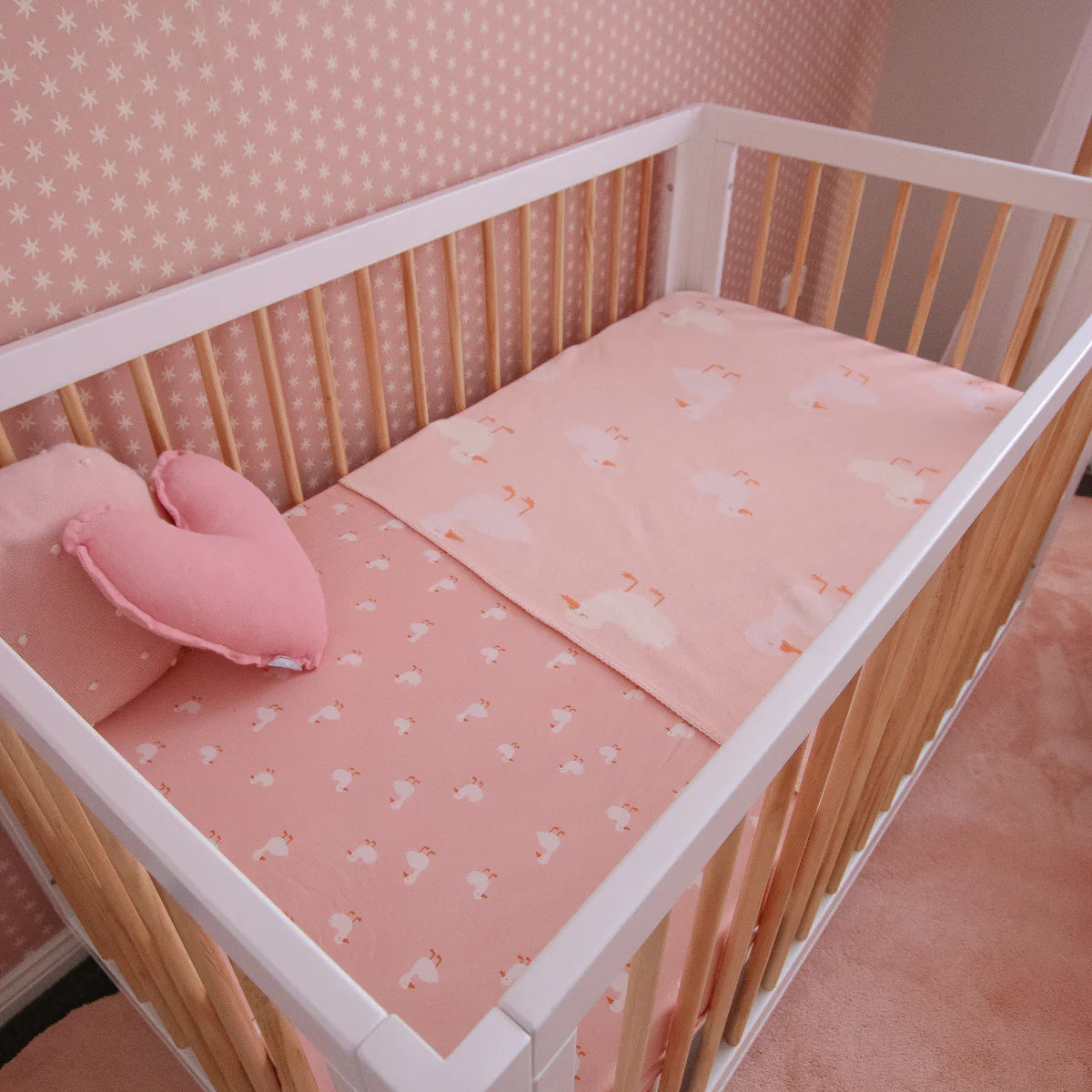 Fox & Fallow | Pink Ducks Organic Fitted Cot Sheet