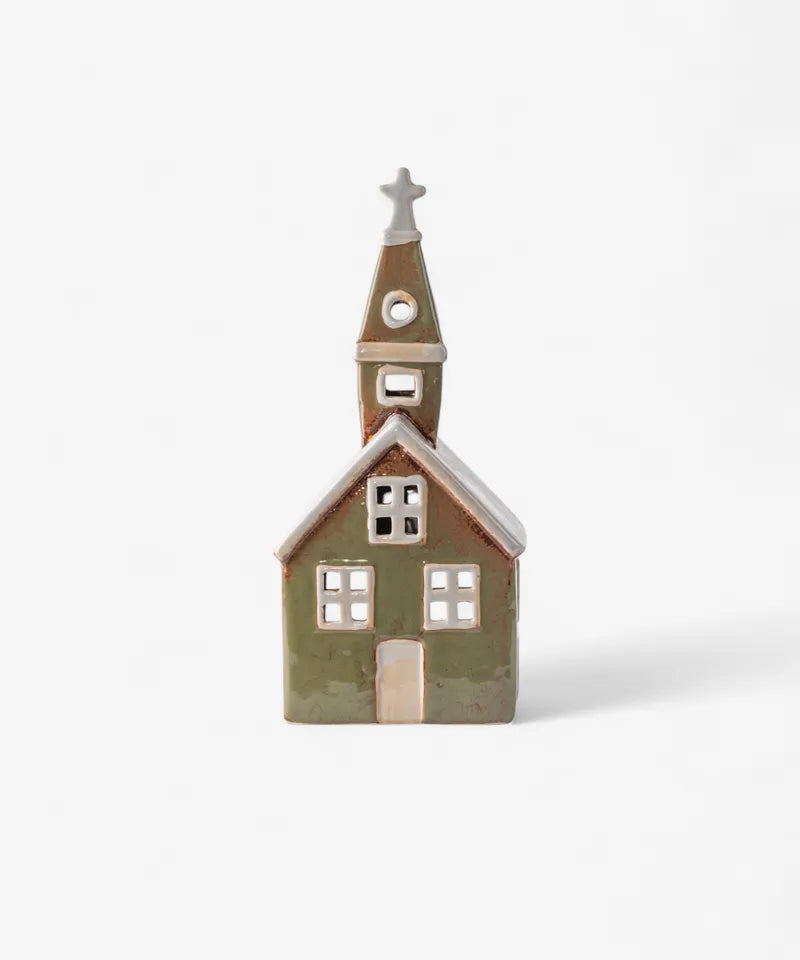 Alsace Tealight Church - Olive Green