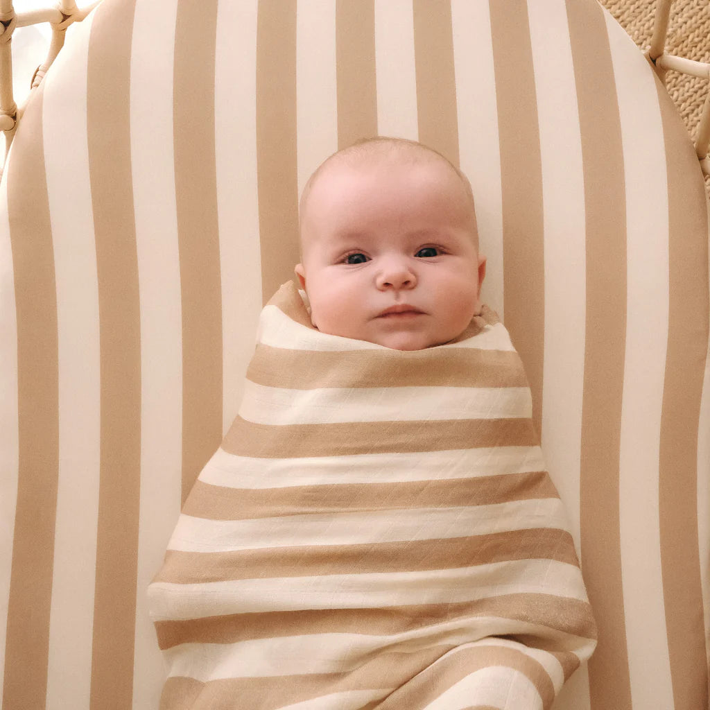 Fox & Fallow | Coffee Stripe Organic Muslin Wrap / Swaddle