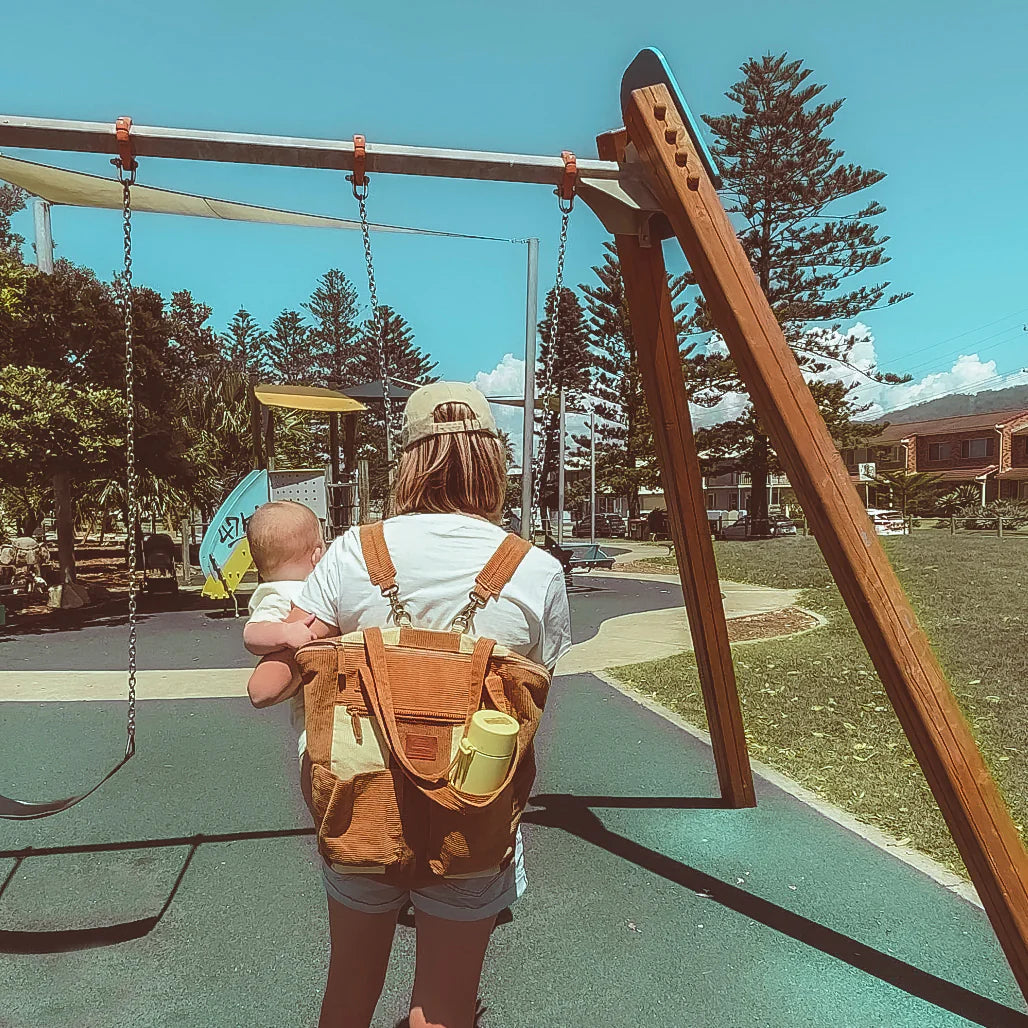 BANABAE | CORDUROY SPLICED CONVERTIBLE BACKPACK - TAN