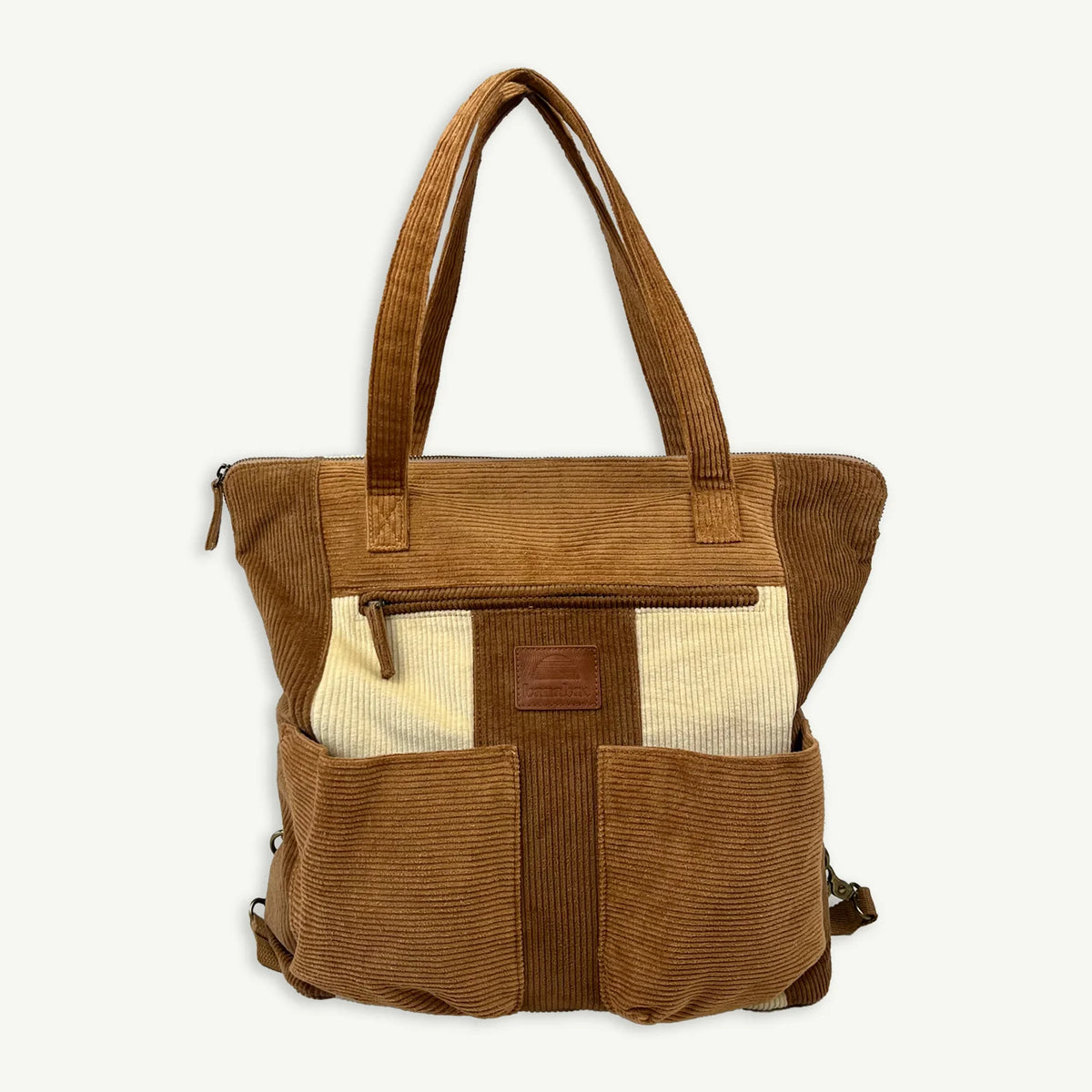 BANABAE | CORDUROY SPLICED CONVERTIBLE BACKPACK - TAN