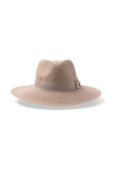 beige wide brimmed sun hat