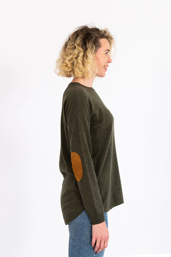 Bow & Arrow | Khaki Swing Jumper with Tan Patches