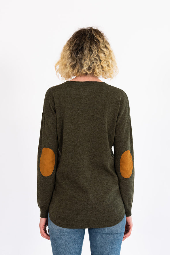 Bow & Arrow | Khaki Swing Jumper with Tan Patches
