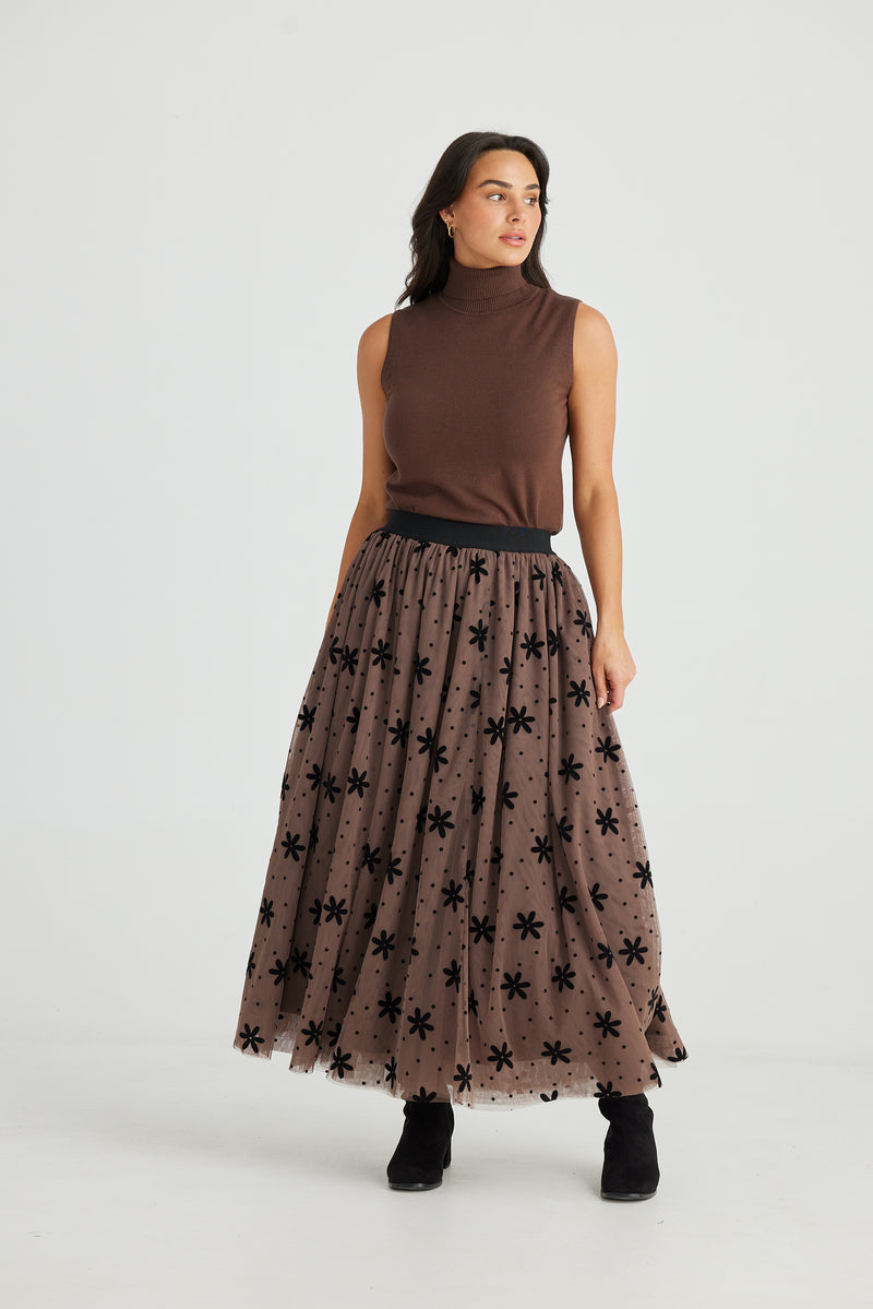 Brave + True | Carrie Skirt - Tan Floral Dot