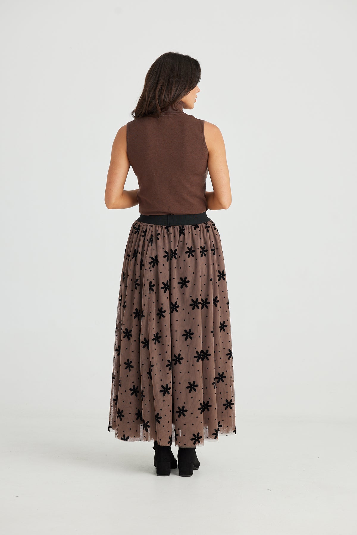 Brave + True | Carrie Skirt - Tan Floral Dot