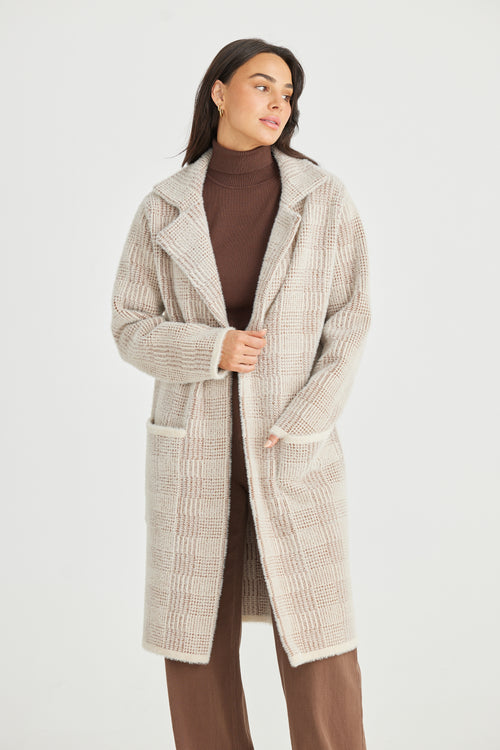 Brave & True | Araya Knit Jacket - Tan Check