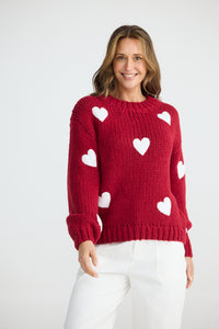 Brave + True | Cherry Red w White Hearts Knit