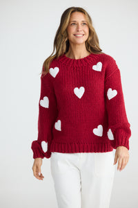 Brave + True | Cherry Red w White Hearts Knit