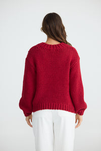 Brave + True | Cherry Red w White Hearts Knit