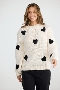 Brave + True | Off White w Black Hearts Knit