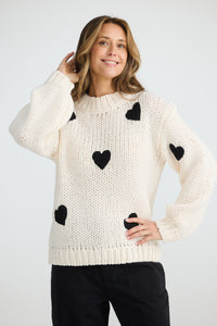 Brave + True | Off White w Black Hearts Knit