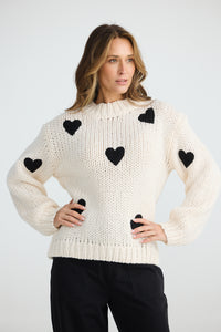 Brave + True | Off White w Black Hearts Knit
