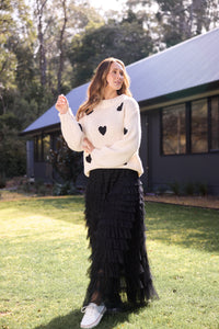 Brave + True | Off White w Black Hearts Knit