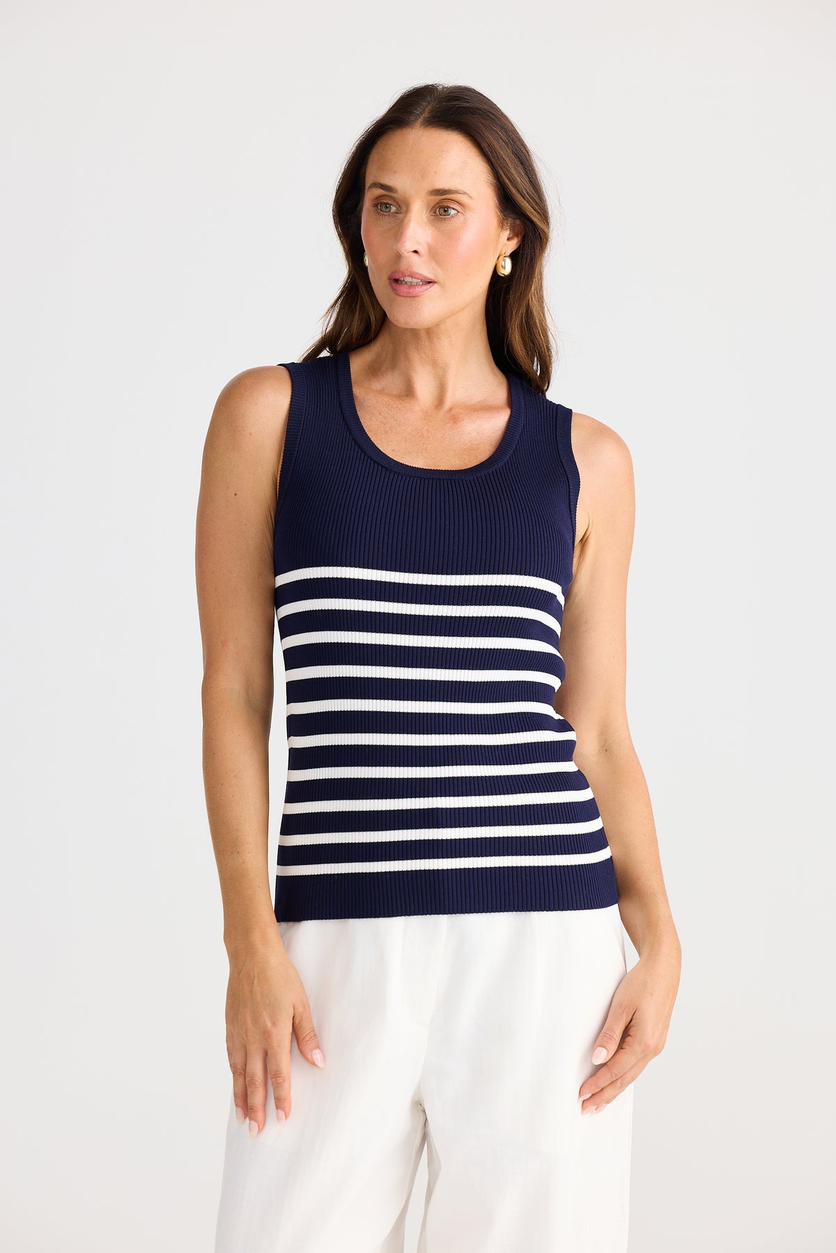 Brave + True | Amba Tank - Navy W White Stripe