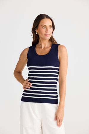 Brave + True | Amba Tank - Navy W White Stripe
