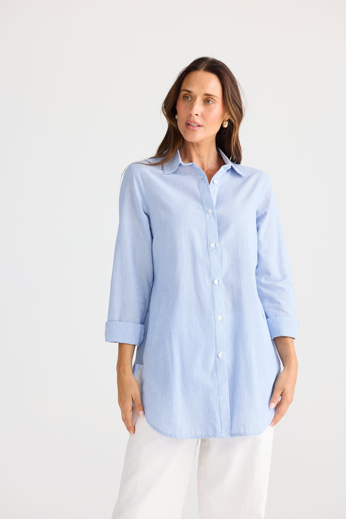 Brave + True | Ava Shirt - Blue Pinstripe