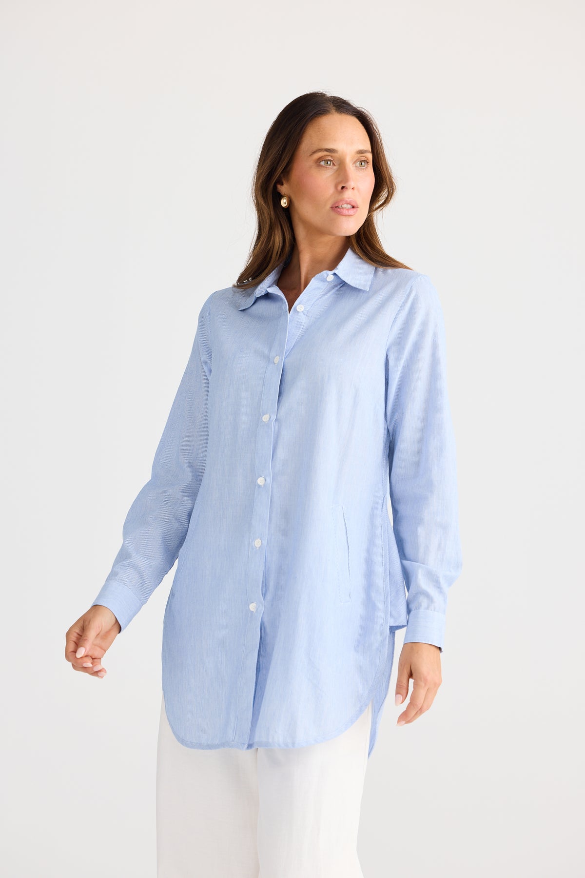 Brave + True | Ava Shirt - Blue Pinstripe