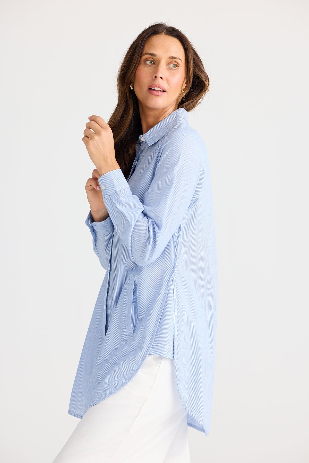 Brave + True | Ava Shirt - Blue Pinstripe