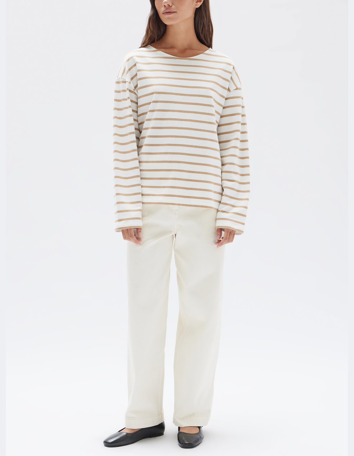 Assembly Label | Tan/White Stripe Bateau Long Sleeve Tee
