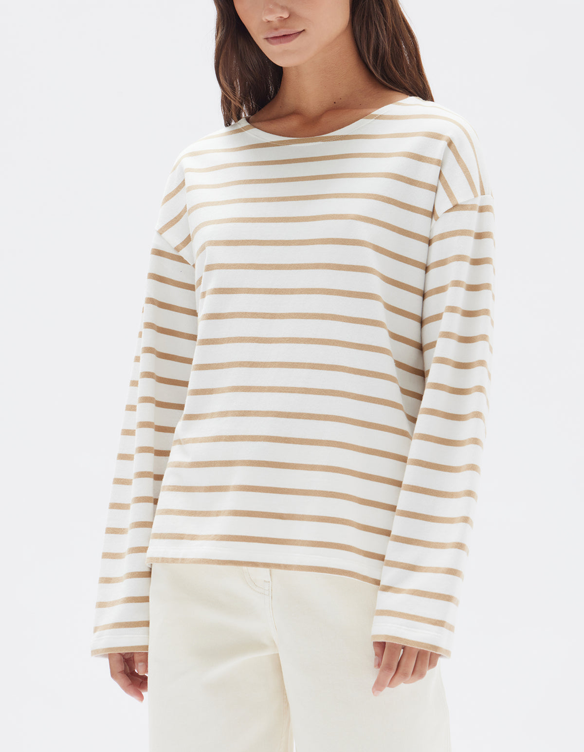 Assembly Label | Tan/White Stripe Bateau Long Sleeve Tee