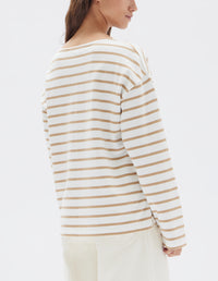 Assembly Label | Tan/White Stripe Bateau Long Sleeve Tee