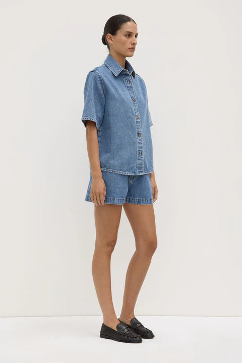 Assembly Label | Boxy Denim Short Sleeve Shirt - Dark Stone