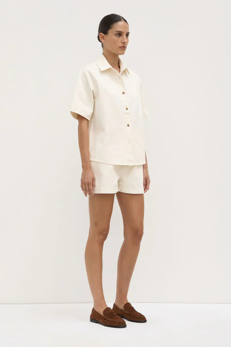 Assembly Label | Boxy Denim Short Sleeve Shirt - Ecru