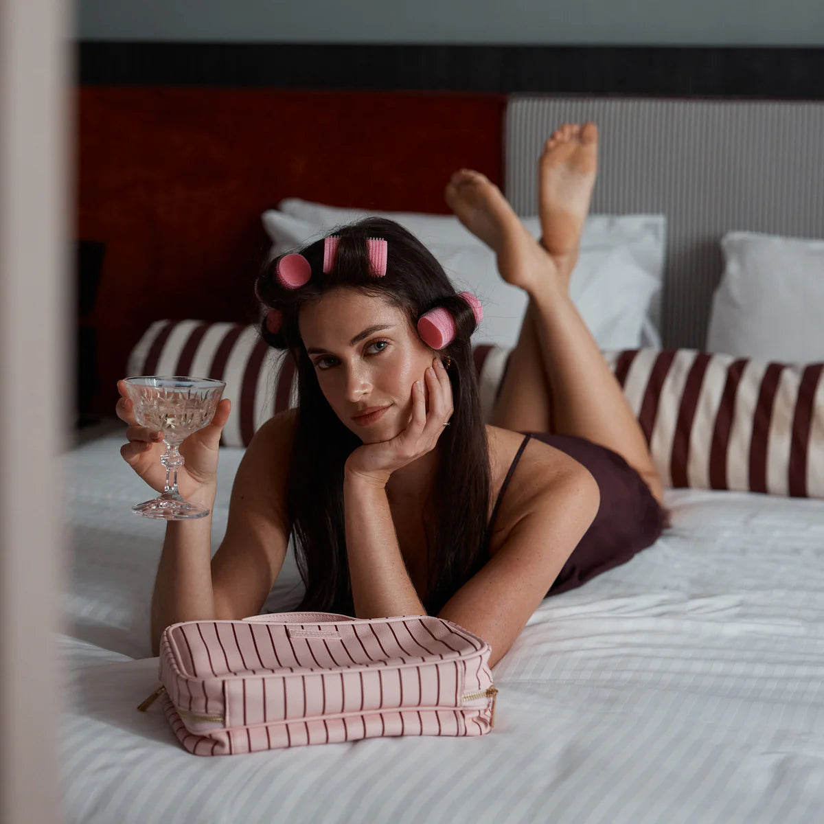 Fox + Fallow | Rosé Pinstripe Cosmetic Bag