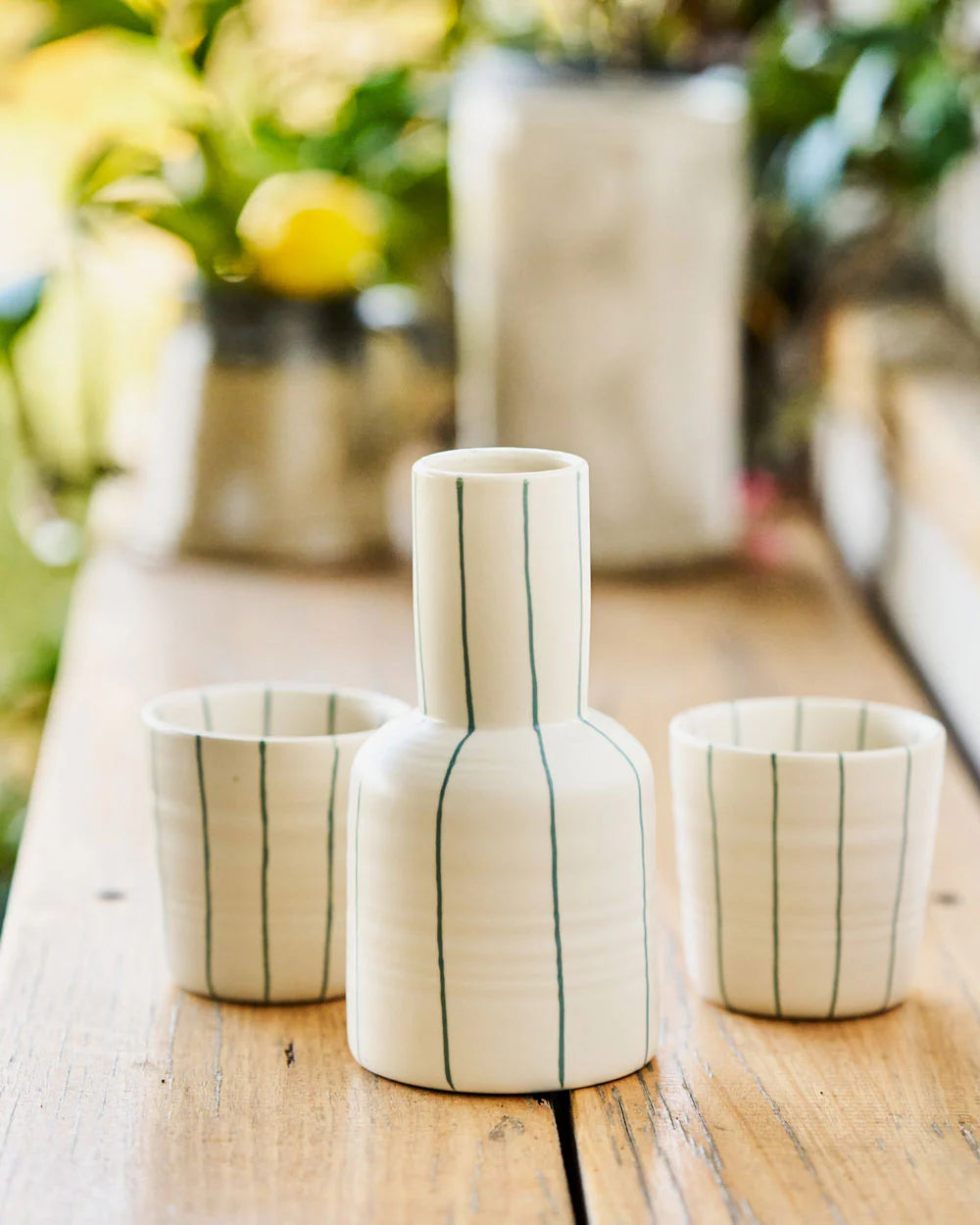 Robert Gordon | Coastal Junction Carafe Set - Cream with Green Stripe