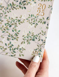 2025 Desktop Linen Bound Planner - White Blossoms